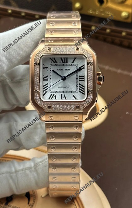 Santos De Cartier 35MM Rose Gold Super Clone Edition Watch 