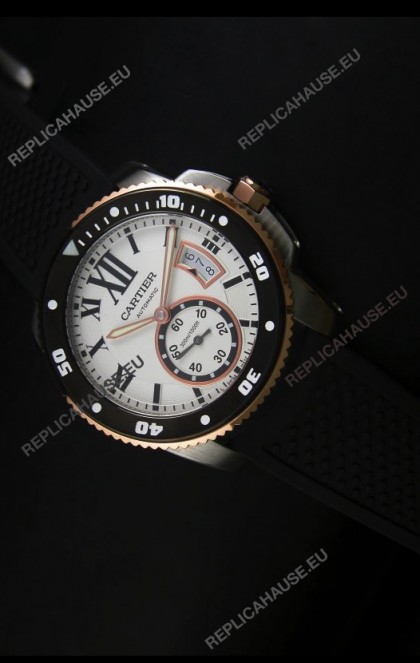 Calibre De Cartier Watch 42MM White Dial Two Tone Case - 1:1 Mirror Replica Watch