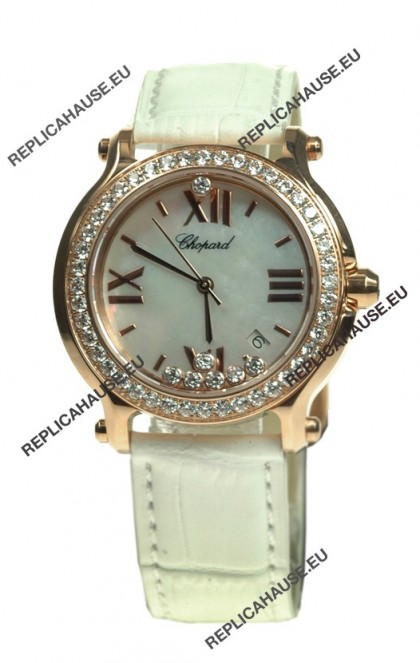 Chopard Happy Sport Swiss Ladies Swiss Replica Gold Watch in Diamond Bezel