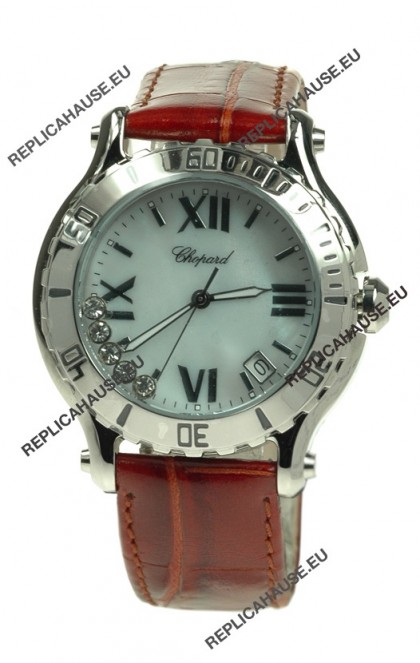 Chopard Happy Sport Diamonds Edition Replica Watch in Brown Strap