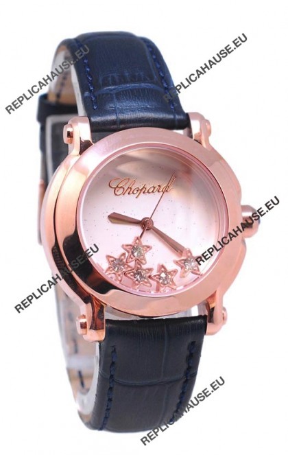 Chopard Happy Sport Star Shaped Diamonds Swiss Rose Gold Watch in White Dial