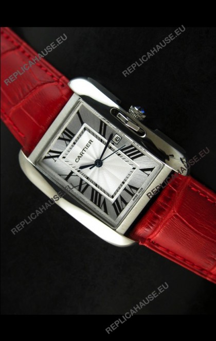 Cartier Tank Ladies Replica Watch in Steel Case/Red Strap
