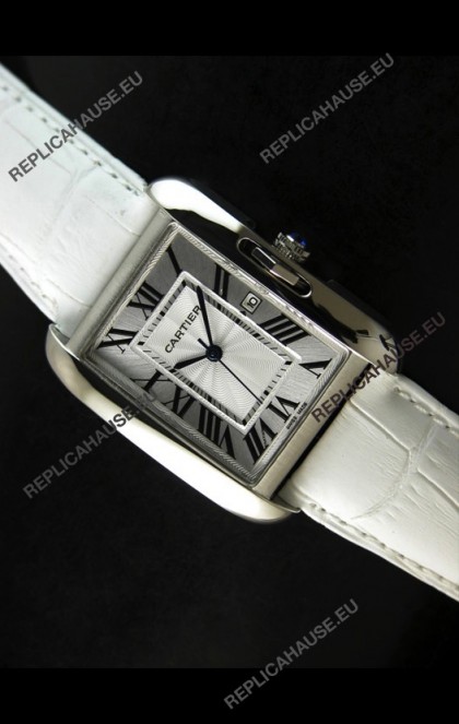 Cartier Tank Ladies Replica Watch in Steel Case/White Strap