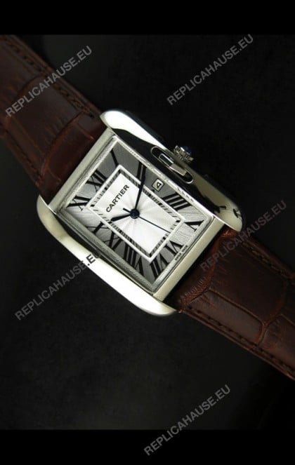 Cartier Tank Ladies Replica Watch in Steel Case/Brown Strap