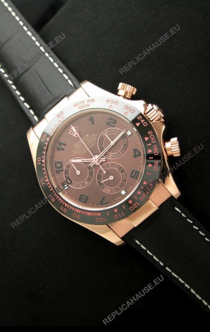 Rolex Oyster Daytona Cosmograph Swiss Replica Rose Gold Watch in Brown Dial