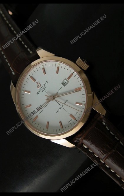 Breitling Transocean Rose Gold White Dial Swiss Watch
