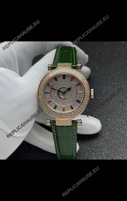 Franck Muller Double Mystery Swiss Quartz Watch in Gold Diamonds Casing