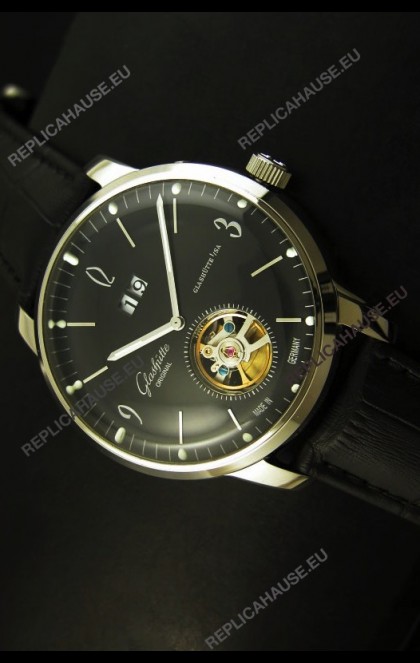 Glashuette Tourbillon Japanese Replica Watch in Black Dial