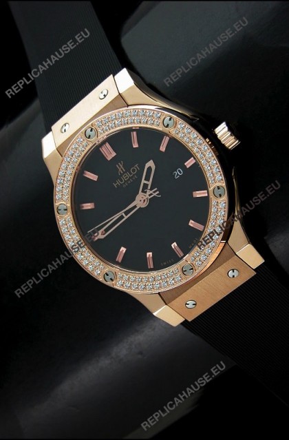 Hublot Fusion Bang Swiss Watch in Rose Gold Case Diamonds Bezel
