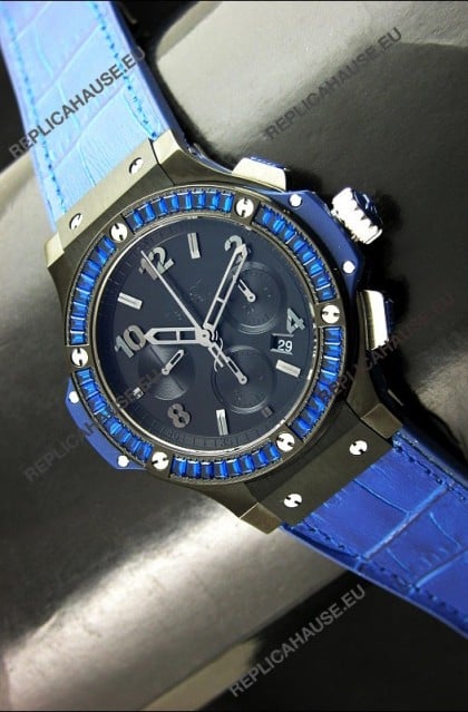 Hublot Big Bang All Black Edition in Purple Strap and Baguette Diamonds Bezel