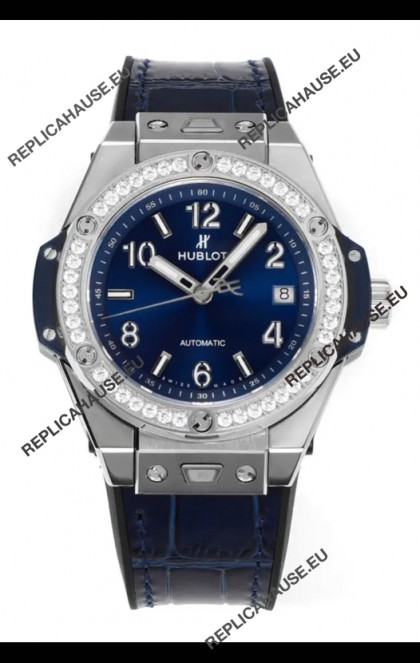 Hublot Big Bang One Click moissanite Bezel Super Clone Watch Blue Dial