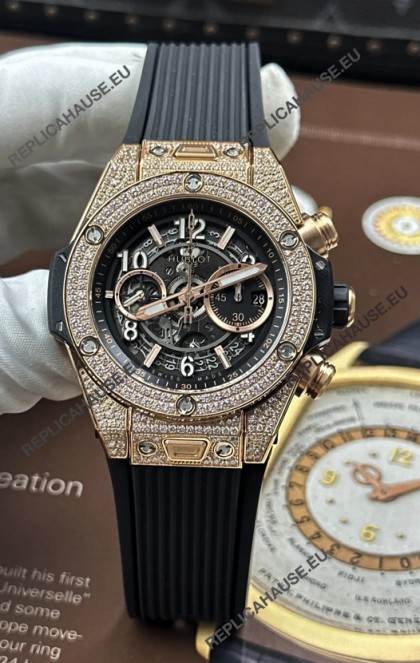 Hublot Big Bang Unico Rose Gold Diamonds Case Super Clone Watch 