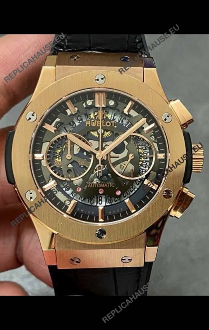 Hublot Classic Fusion Chronograph Rose Gold Skeleton Super Clone Watch 
