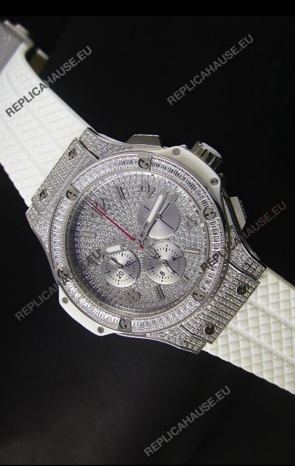 Hublot Big Bang Rose Stainless Steel Watch Quartz Movement in White Strap