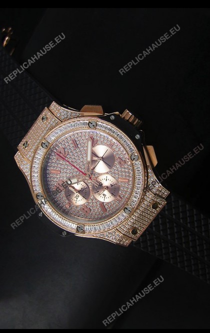 Hublot Big Bang Rose Gold Watch Quartz Movement in Black Strap