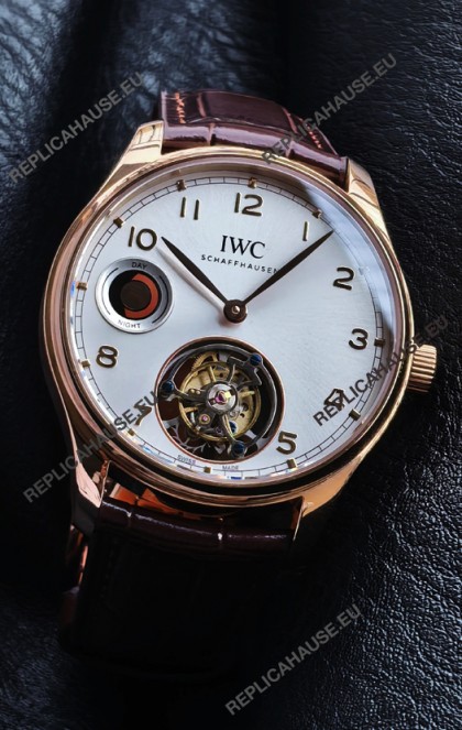 IWC Portuguese Tourbillon Rose Gold Steel dial Super Clone Watch 