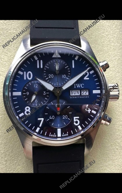 IWC PILOT'S Chronograph Blue Dial Rubber Strap Super Clone Watch 