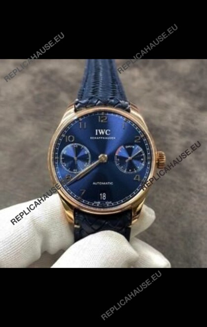 IWC Portugieser Blue Dial Rose Gold Super Clone Watch 
