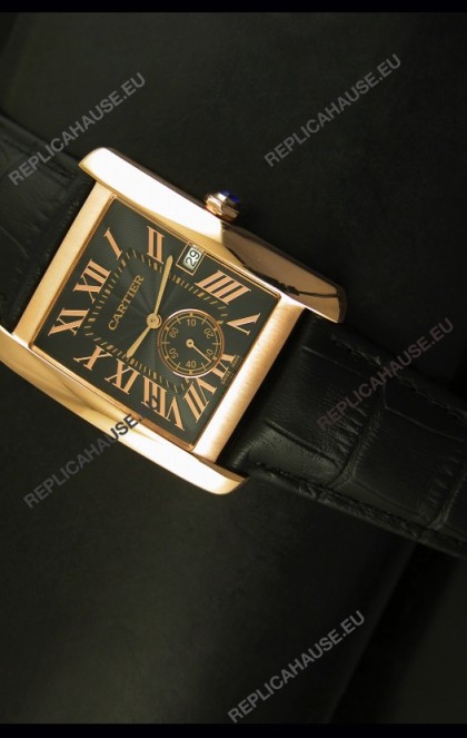 Cartier Tank Anglaise Japanese Replica Watch 34MM - Black Dial Pink Gold 