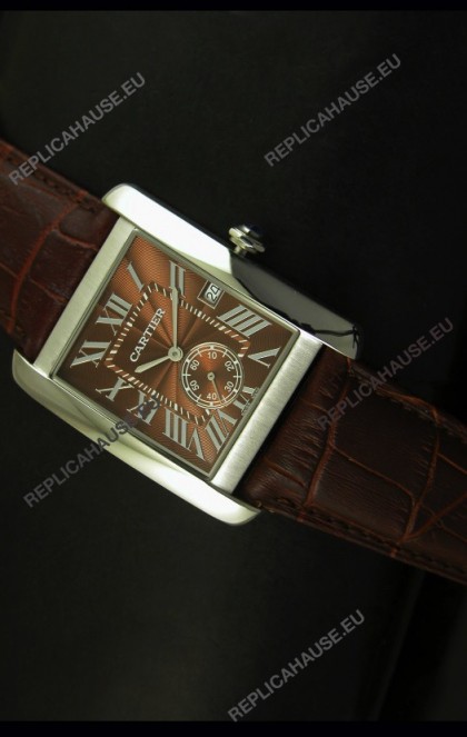 Cartier Tank Anglaise Japanese Replica Watch 34MM - Brown Dial Steel Case