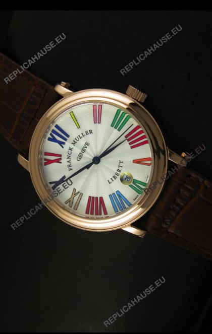 Franck Muller Master of Complications Liberty Japanese Replica Watch in Pink Gold Case