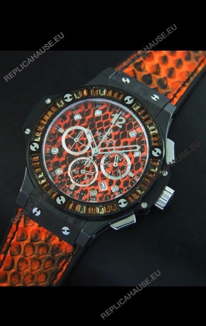 Hublot Big Bang 34MM Ladies Watch in Quartz Movement - Orange Dial/Strap