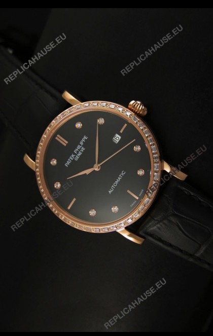 Patek Philippe Calatrava 5298 Swiss Replica Watch in Pink Gold Casing - Diamonds Hours