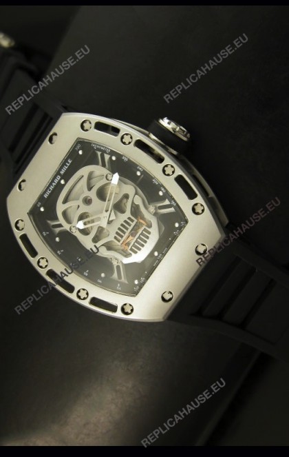 Richard Mille RM052 Skull Tourbillon Swiss Replica Watch in Brushed Steel Case