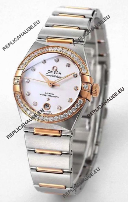 Omega Constellation 29MM Two Tone Rose Gold White Dial Automatic Super Clone Watch 