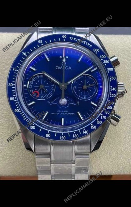 Omega Speedmaster Moonphase Blue Dial Steel Strap Super Clone Watch 