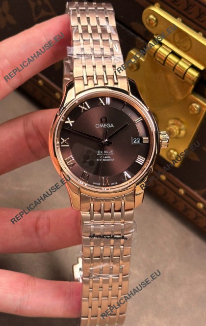 Omega De-Ville Rose Gold Brown Roman Dial 41MM Super Clone Watch 
