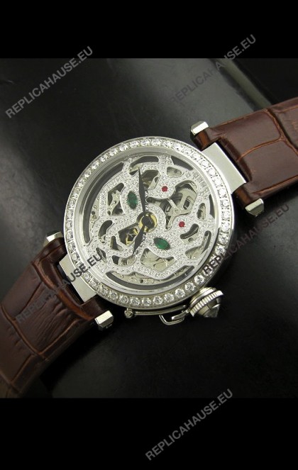 Cartier Pasha Ladies Replica Watch in Skelton Diamond Dial