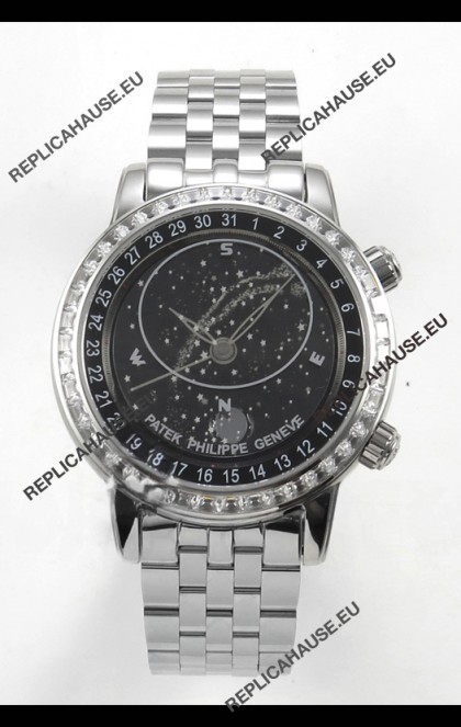 Patek Philippe Grand Complications 6102 Black Dial Steel Strap Super Clone Watch 