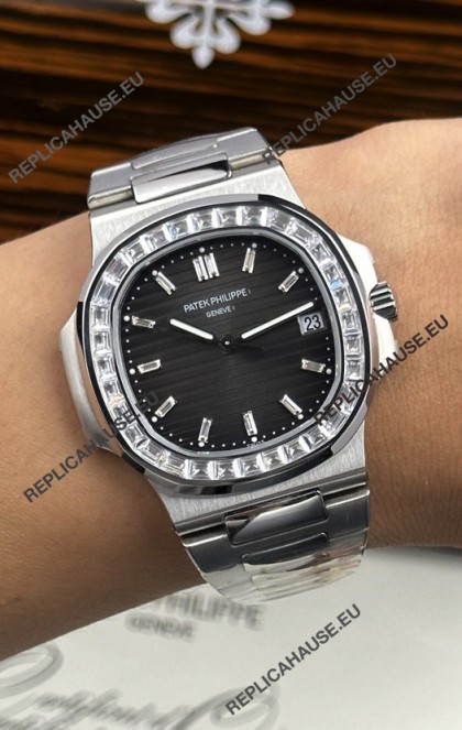 Patek Philippe Nautilus 5723 Black Dial White Sapphires Super Clone Watch 