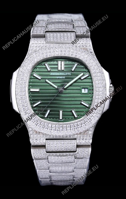 Patek Philippe Super Clone Nautilus 5711/1A Diamonds Paved Edition Green Dial