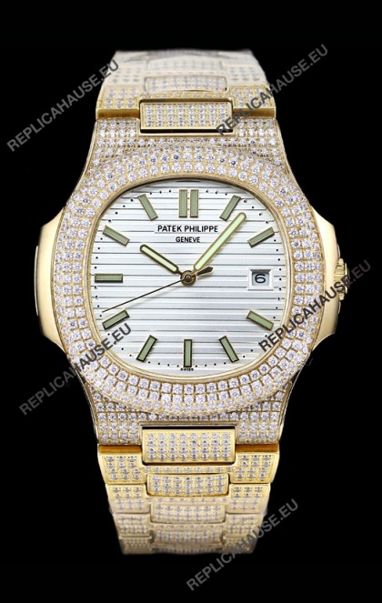 Patek Philippe Super Clone Nautilus 5711/G Diamonds Paved Edition White Dial