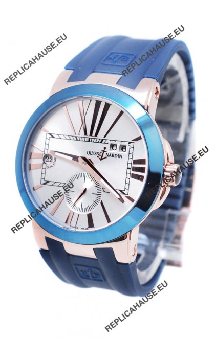 Ulysse Nardin Executive Dual Time Japanese Replica Watch in Smooth Blue Bezel