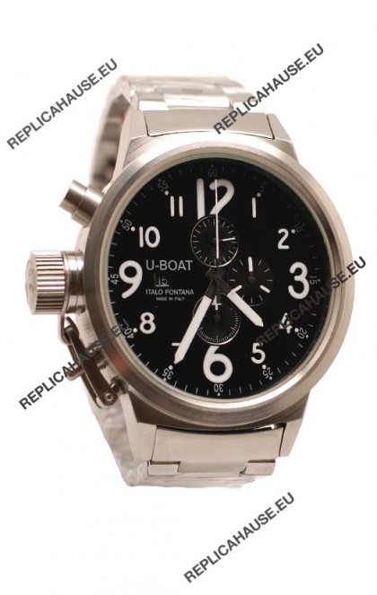 U-Boat Flightdeck Japanese Replica Steel Watch in Black Dial