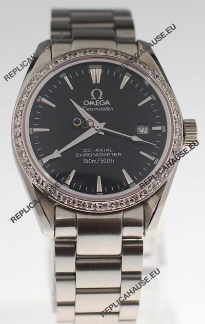 Omega SeaMaster CO AXIAL Swiss Replica Watch in Diamond Bezel