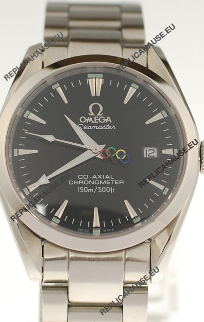 Omega SeaMaster CO AXIAL Swiss Replica Watch in Black Dial