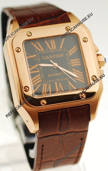 Cartier Santos 100 Swiss Replica Gold Automatic Watch