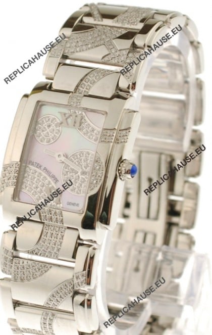Patek Philippe Twenty Four Swiss Replica Steel Watch in Pink Pearl Dial 