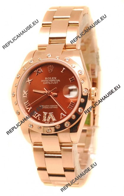 Rolex Datejust Japanese Replica Rose Gold Watch in Brown Dial - 36MM