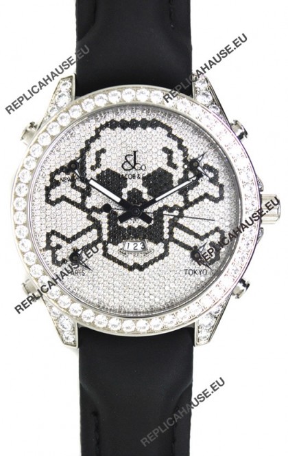 Jacob & Co. The Five Time Zone Skeleton Swiss Replica Watch in Diamonds