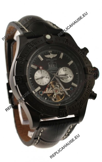 Breitling Chronometre Tourbillon Japanese Replica Watch in Black Strap