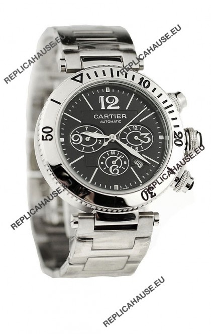 Cartier Pasha Seatimer Japanese Replica Watch in Black Dial