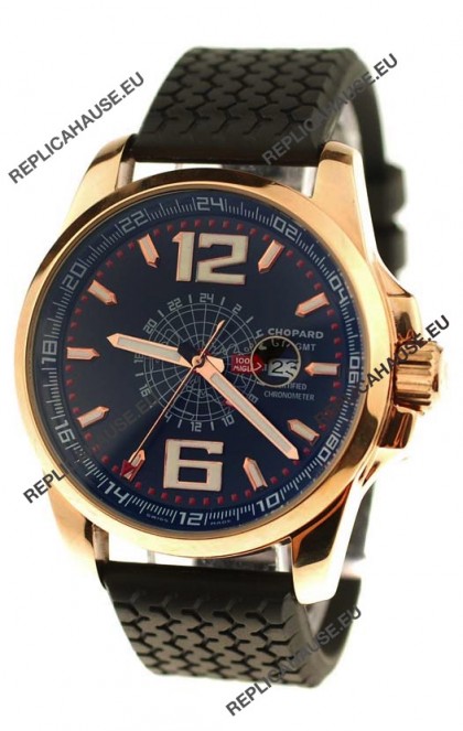 Chopard 1000 Miglia GT XL GMT Japanese Replica Gold Watch in Dark Blue Dial