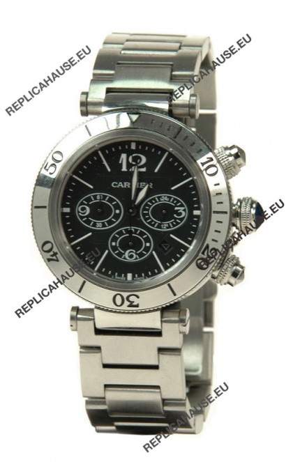 Cartier Pasha Seatimer Swiss Replica Automatic Watch in Black Dial