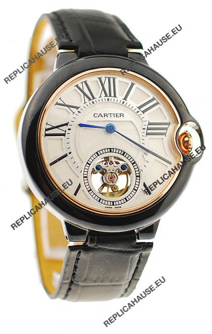 Ballon Bleu De Cartier flying Tourbillon Japanese Replica Watch in White Face