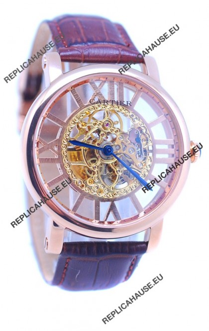 Ronde De Cartier Skeleton Rose Gold Japanese Watch 